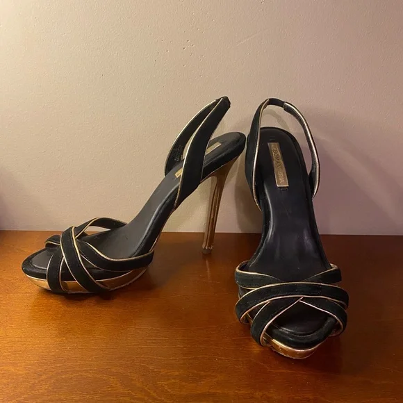 Black And Gold BCBG Sling Back Heels size 9.5 - Picture 1 of 7